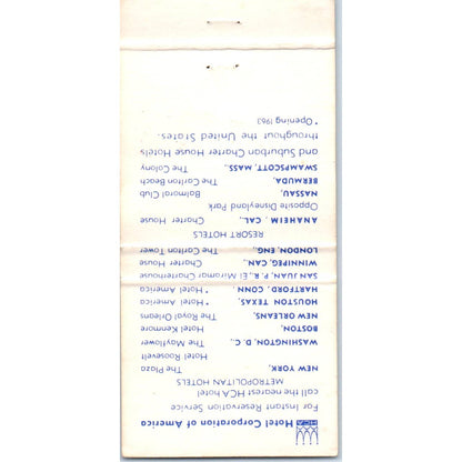 Hotel Roosevelt New York Advertising Matchbook Cover SA1-M11