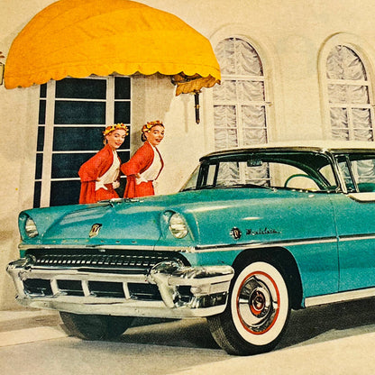 Vintage AD 1955 Teal Mercury Extra-Low Silhouette Montclair Sport Coupe AA1