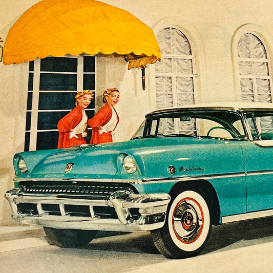 Vintage AD 1955 Teal Mercury Extra-Low Silhouette Montclair Sport Coupe AA1