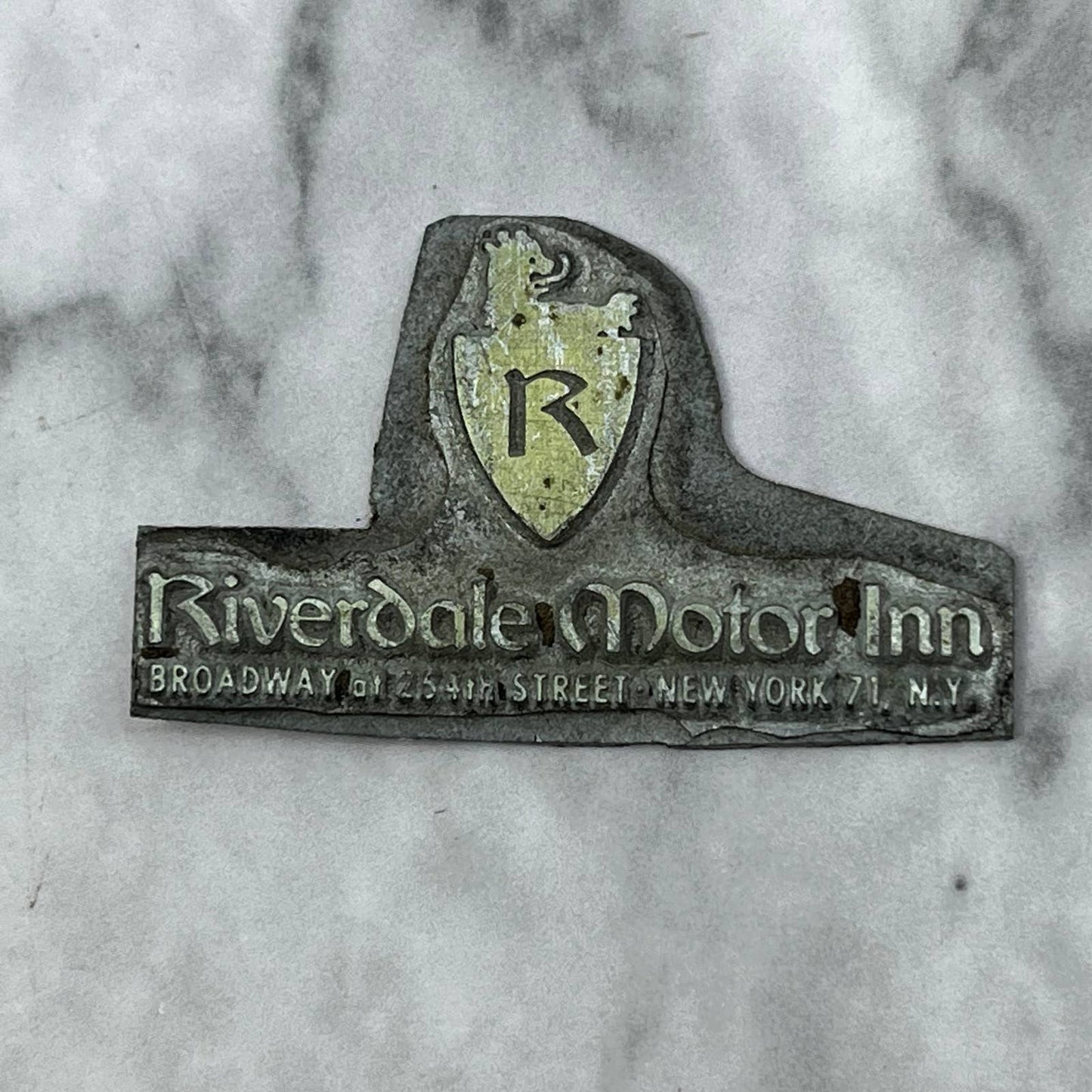 Vintage Printing Letterpress Printers Block Plate Riverdale Motor Inn NY TJ512