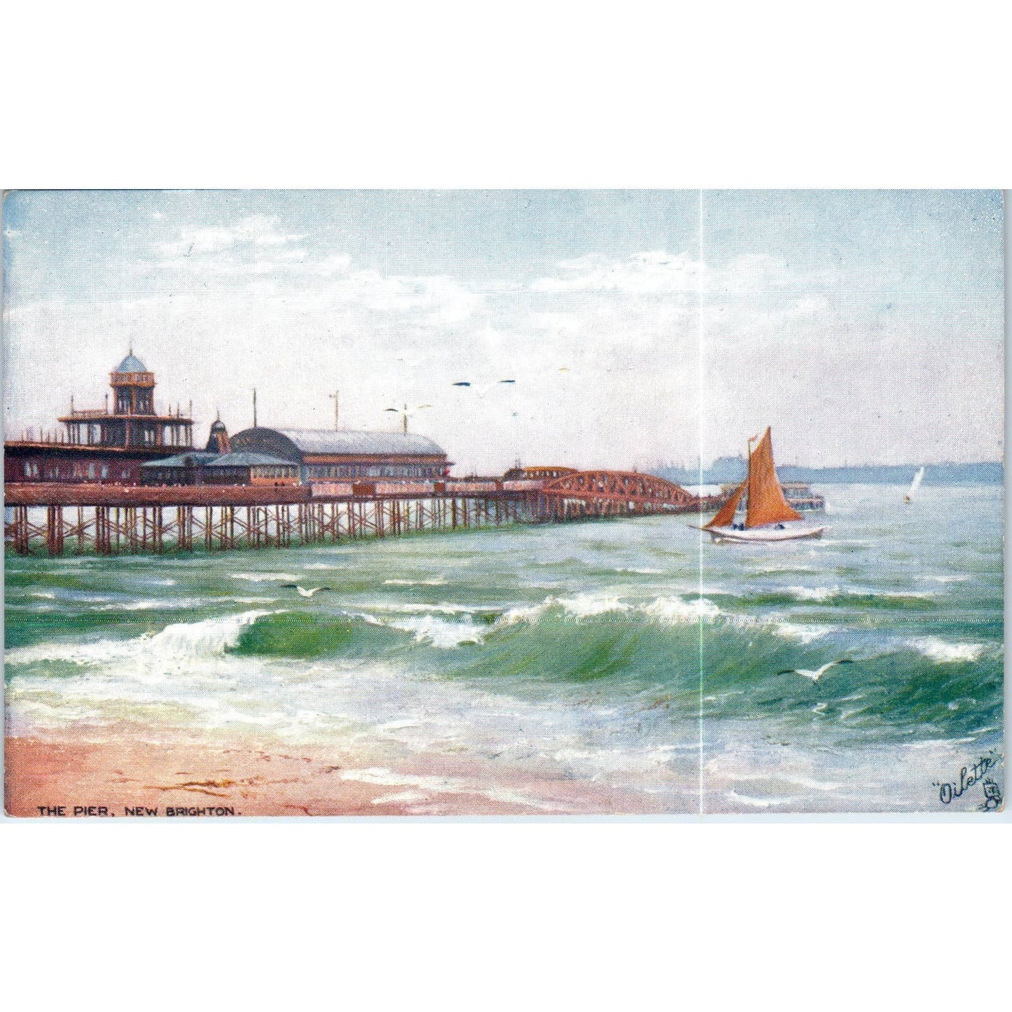 New Brighton - The Pier Raphael Tuck Oilette Original Postcard TK1-P17