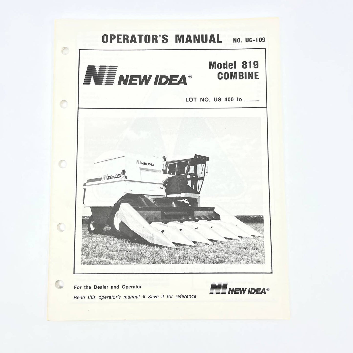 Original 1989 New Idea Operator's Manual Model 818 Combine UC-109 TB9