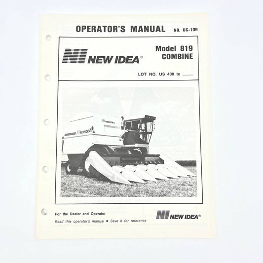 Original 1989 New Idea Operator's Manual Model 818 Combine UC-109 TB9