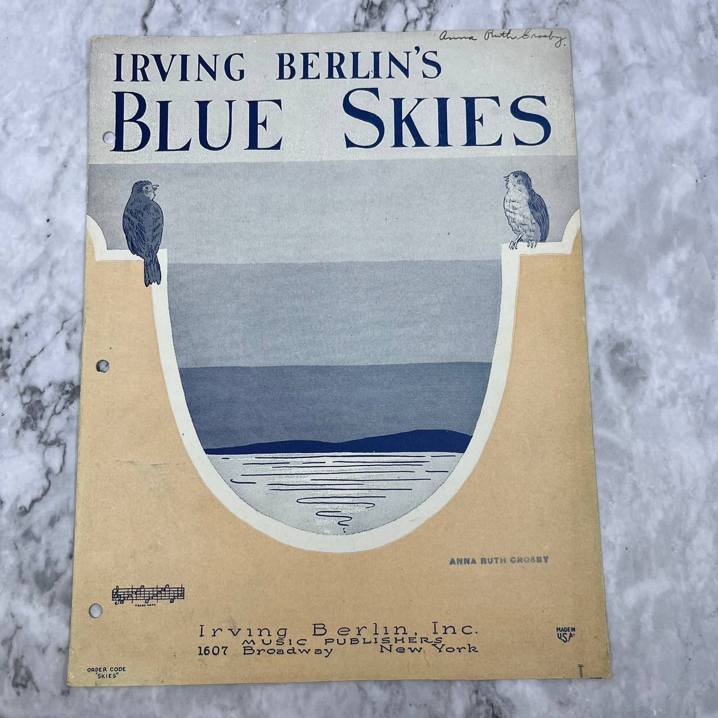 Vintage Sheet Music Blue Skies Irving Berlin 1927￼ TJ4