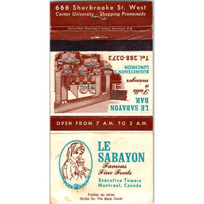 Le Sabayon Bar Montreal Canada Advertising Matchbook Cover SA1-M7