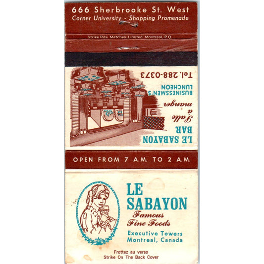 Le Sabayon Bar Montreal Canada Advertising Matchbook Cover SA1-M7