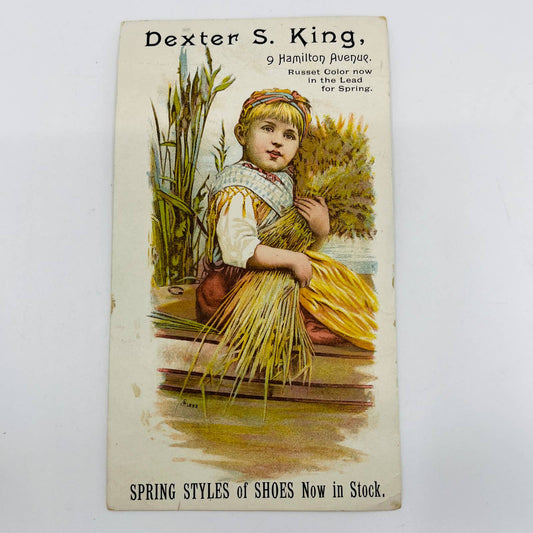 1880s Victorian Trade Card Dexter S. King Spring Shoes Hamilton Ave. Lynn MA AA5