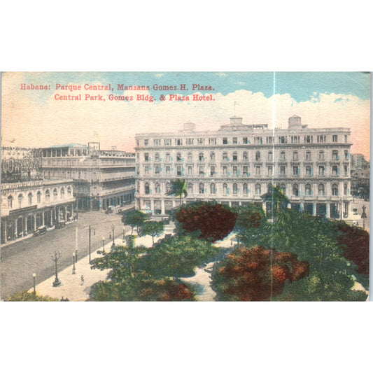 Central Park, Gomez Bldg. & Plaza Hotel Havana Cuba Original Postcard P3-1
