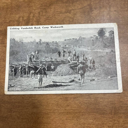 Antique 1918 RPPC Postcard WWI Cribbing Vanderbilt Road Camp Wadsworth PA1