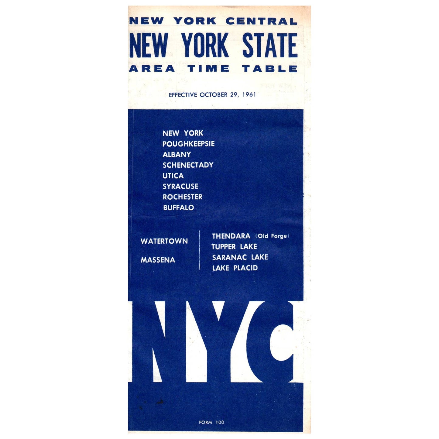 1961 New York Central Railroad New York State Area Time Table SE4