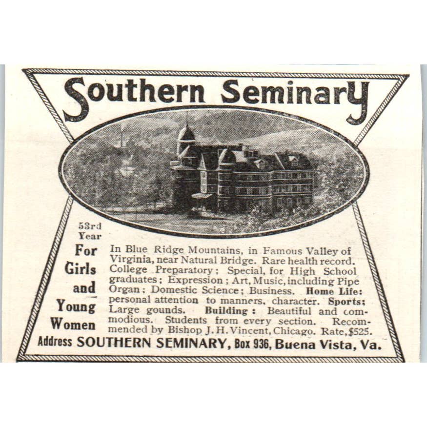 c1920 Harper's Magazine Ad - Southern Seminary for Girls Buena Vista MA EA3-1
