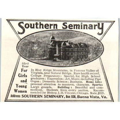 c1920 Harper's Magazine Ad - Southern Seminary for Girls Buena Vista MA EA3-1
