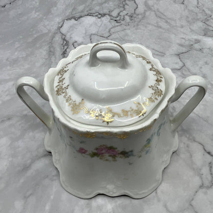 Vintage Z.S. & Co. Bavaria Fine China Sugar Bowl & Lid Pink and Blue Floral TI7