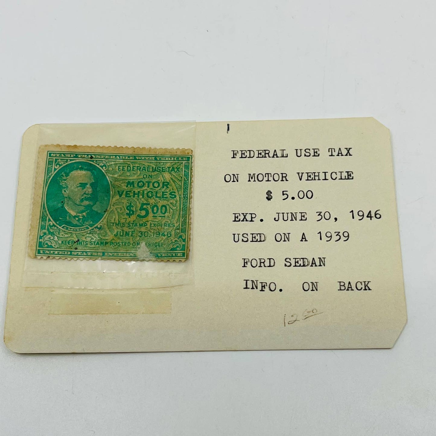 1946 US Motor Vehicle Revenue Federal Use Tax Stamp 5 Dollars D Manning AA2