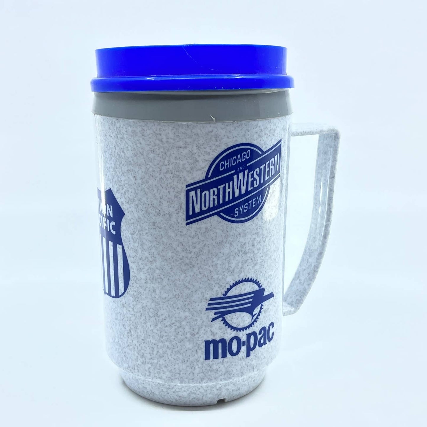 Vintage Northwestern Railroad Union Pacific M-K-T Katy RR MO-Pac Travel Mug TC7