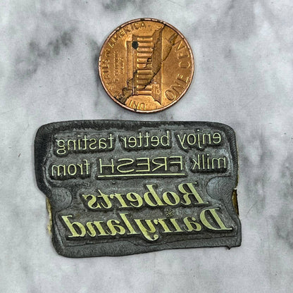 Vintage Printing Letterpress Printers Block Plate Roberts Dairyland Milk TJ59
