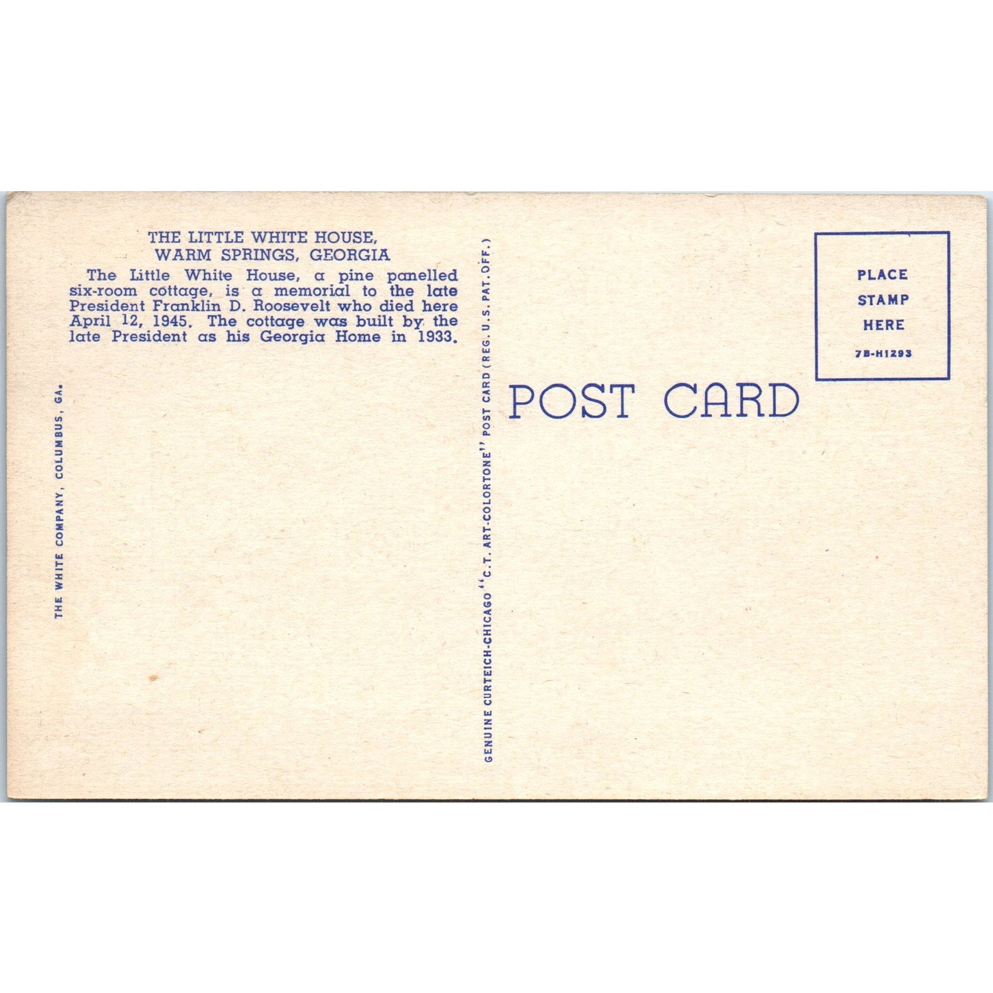 The Little White House Warm Springs Georgia Original Postcard P3-3