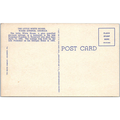 The Little White House Warm Springs Georgia Original Postcard P3-3