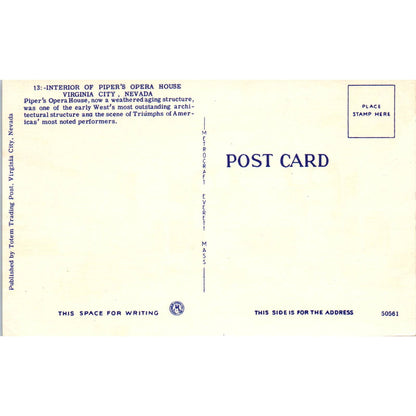 Interior of Piper's Opera House Virginia City Nevada Original Postcard TK1-25