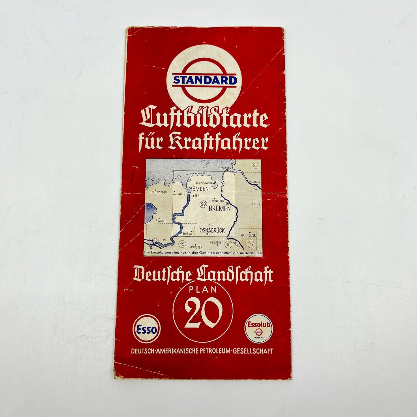 1930s Standard Esso Luftbildkarte Map for Drivers Plan 20 Bremen Onsabrück SC5