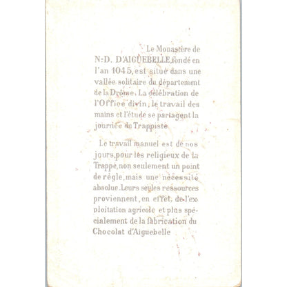 J'AIGUEBELLE CHOCOLATE SHOP Monastery of La Trappe 1880s Trade Card P2-1