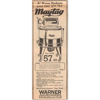 1935 Mpls Journal Newspaper Ad Warner Hardware Maytag Washing Machines FL5-3