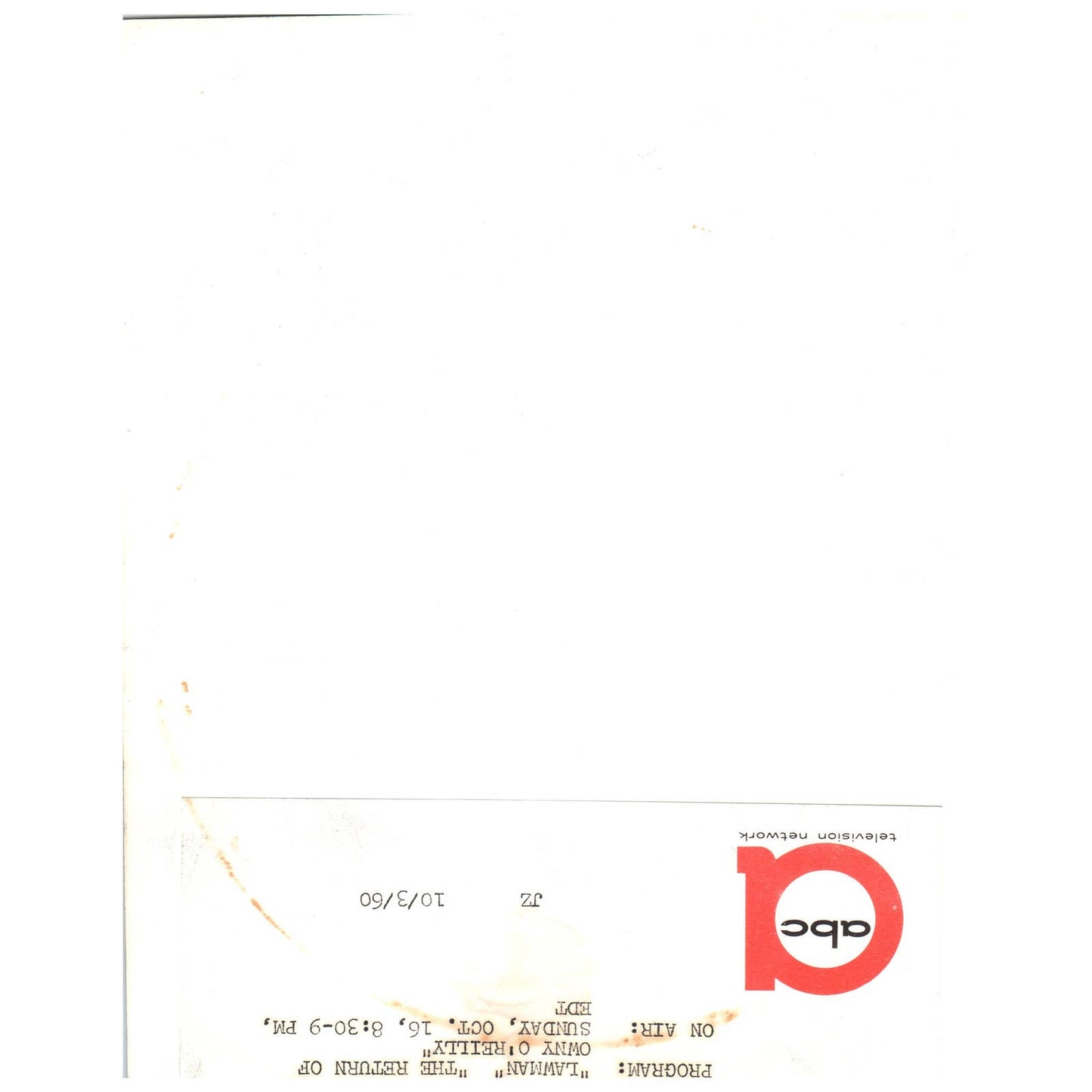 1960 ABC Press Photo John Russell Joey Grey "Lawman" Return of Owny O'Reilly AE1