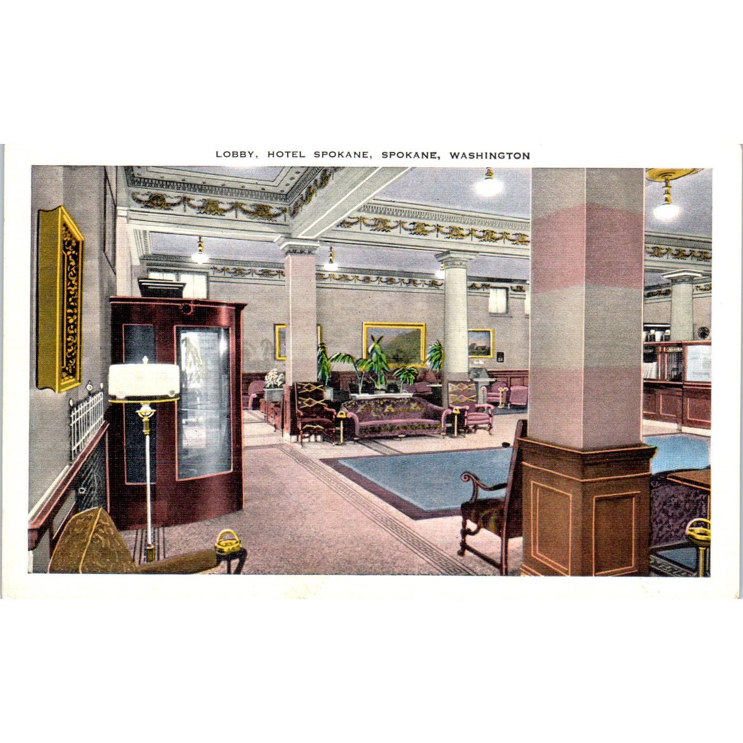 Antique Postcard The Lobby of Hotel Spokane, Spokane Washington TD9