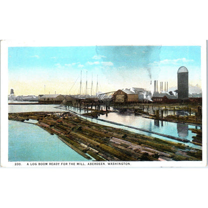 Vintage Postcard Log Boom Ready For The Mill Aberdeen Washington TD9-W2