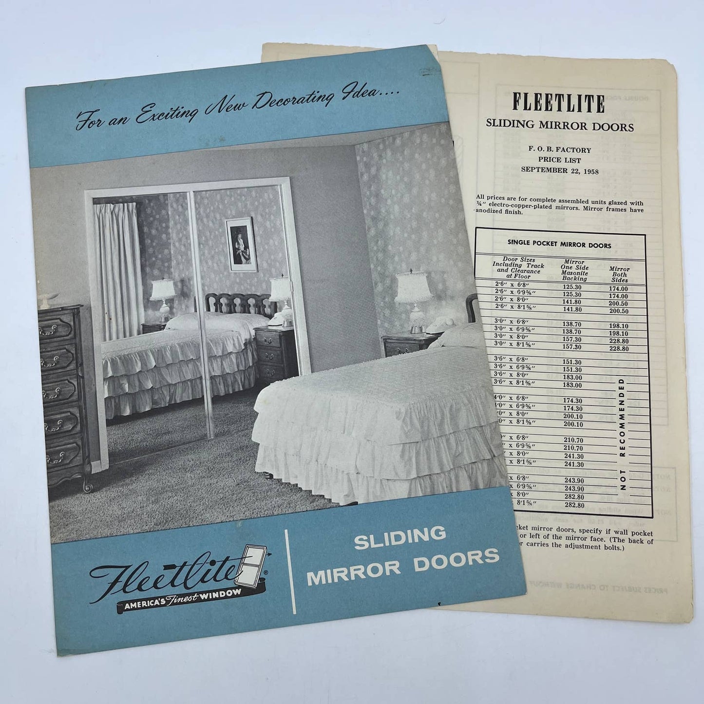 1950s MCM Fleetlite Sliding Mirror Doors Advertising Booklet & Order Form TH7