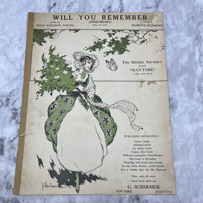 Will You Remember Sweetheart Maytime Sheet Music Shubert Young Romberg 1917 TH1