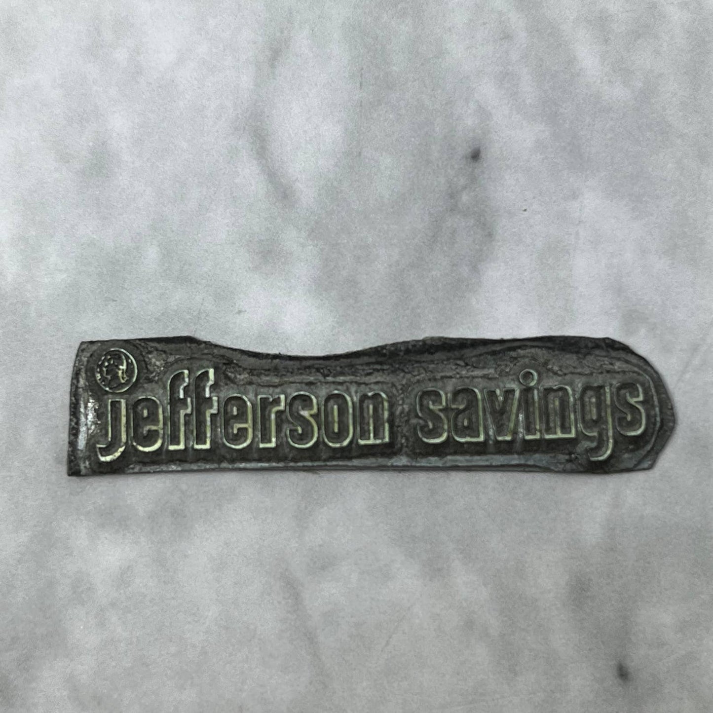 Vintage Printing Letterpress Printers Block Plate Jefferson Savings SE825