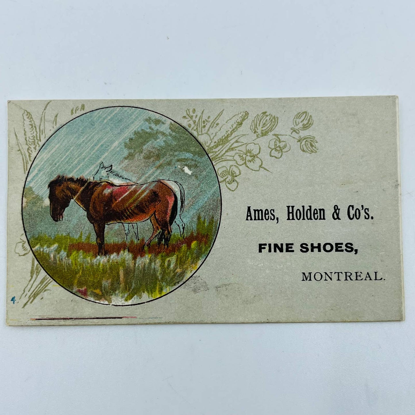 1880s Victorian Trade Card Ames Holden & Co Boots & Shoes Montreal AA2