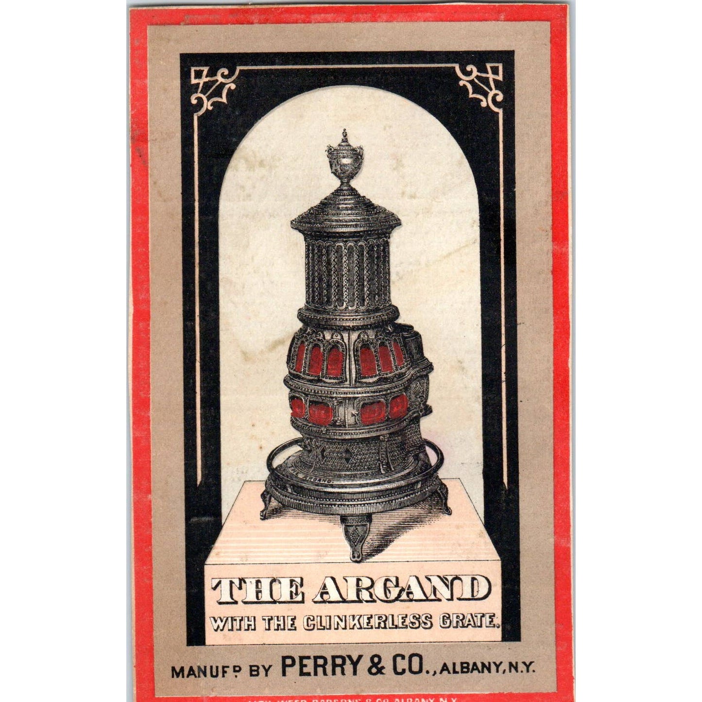 1880s Trade Card The Argand Wood Stove w/ Clinkerless Grate Perry & Co. SF2