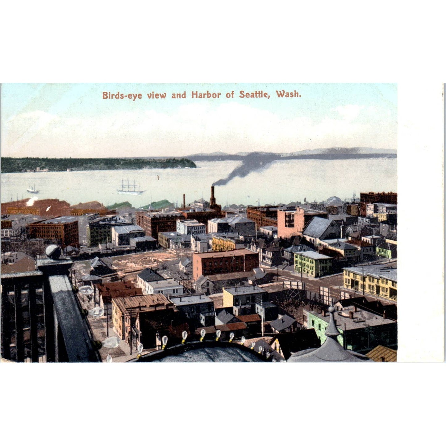 Antique Postcard 1907 Birds-Eye View Harbor Seattle Washington TD9-W2