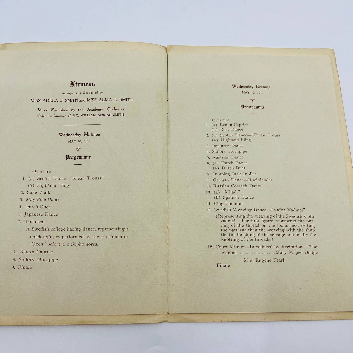 1911 Kirmess Academy Souvenir Program Pennington Ave Passaic NJ D5