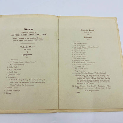 1911 Kirmess Academy Souvenir Program Pennington Ave Passaic NJ D5