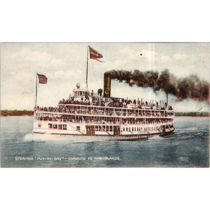 Steamer at Put-in-Bay Enroute to the Islands 1938 Original Postcard TK1-P12