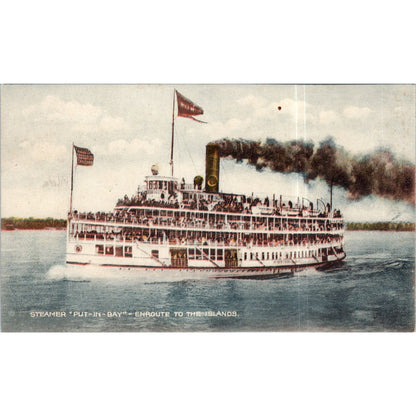 Steamer at Put-in-Bay Enroute to the Islands 1938 Original Postcard P2-7