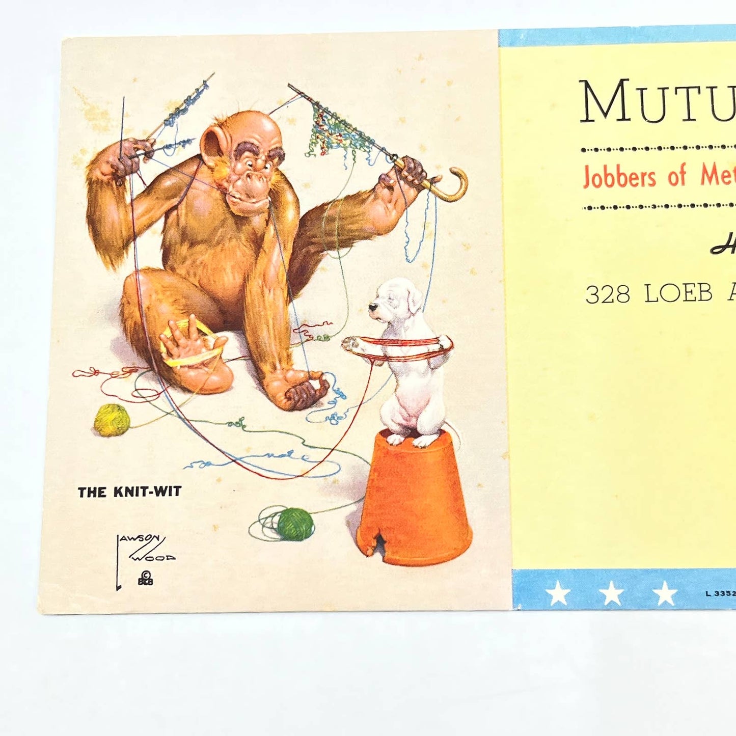 1944 Blotter Mutual Glass Company Minneapolis MN Monkey Knit-Wit AB8-1
