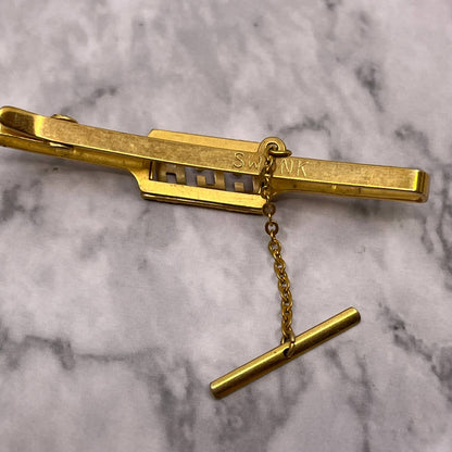 Vintage Gold Tone Swank Monogrammed CCH Tie Clip Bar Clasp SA2