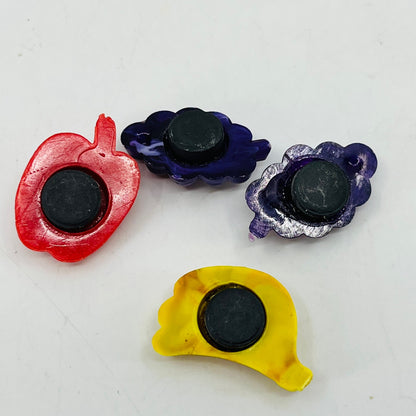 Vintage Lot of 4 Miniature Celluloid Fruit Grapes Banana Apple Magnets 1” SB2