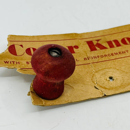 Vintage Red Wood and Metal Replacement Pot Lid Knob On Card SB1