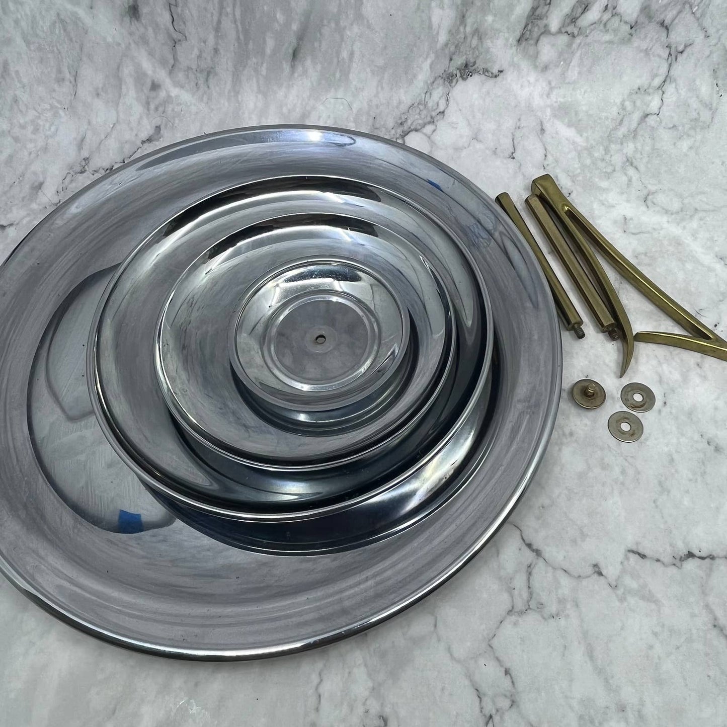 MCM Kromex 3-Tier Serving Tray Chrome Goldtone Handle Atomic 13x15 TI8