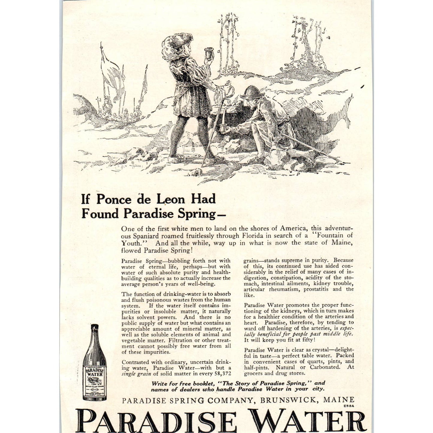 Paradise Spring Company Brunswick MA Bottled Water - 1921 Original Ad TJ7-L