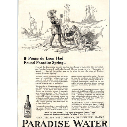Paradise Spring Company Brunswick MA Bottled Water - 1921 Original Ad TJ7-L
