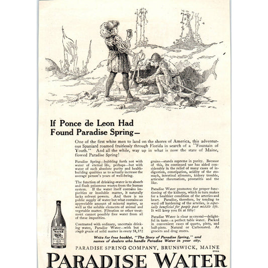 Paradise Spring Company Brunswick MA Bottled Water - 1921 Original Ad TJ7-L