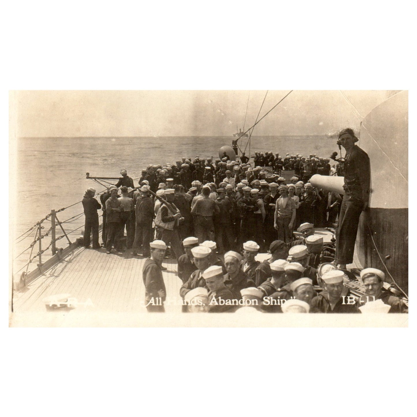 WWI Navy All Hands on Deck Abandon Ship - Original Postcard RPPC P3-6