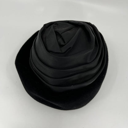 Vintage Black Wool Air Hostesses Cocktail Fascinator Pillbox Hat Millinery HB1