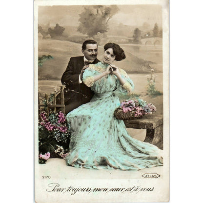 Romance French Victorian Couple Courting Lady 1914 Original Postcard TK1-21-2